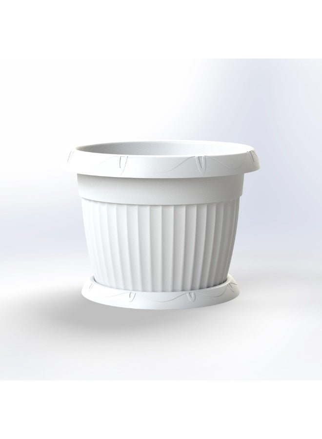 Marcolo 40 cm Round Plastic Flower Pot, Made from Recycled Materials, Lightweight & Durable Plant Pot for Indoor & Outdoor Use (White) - Image 1